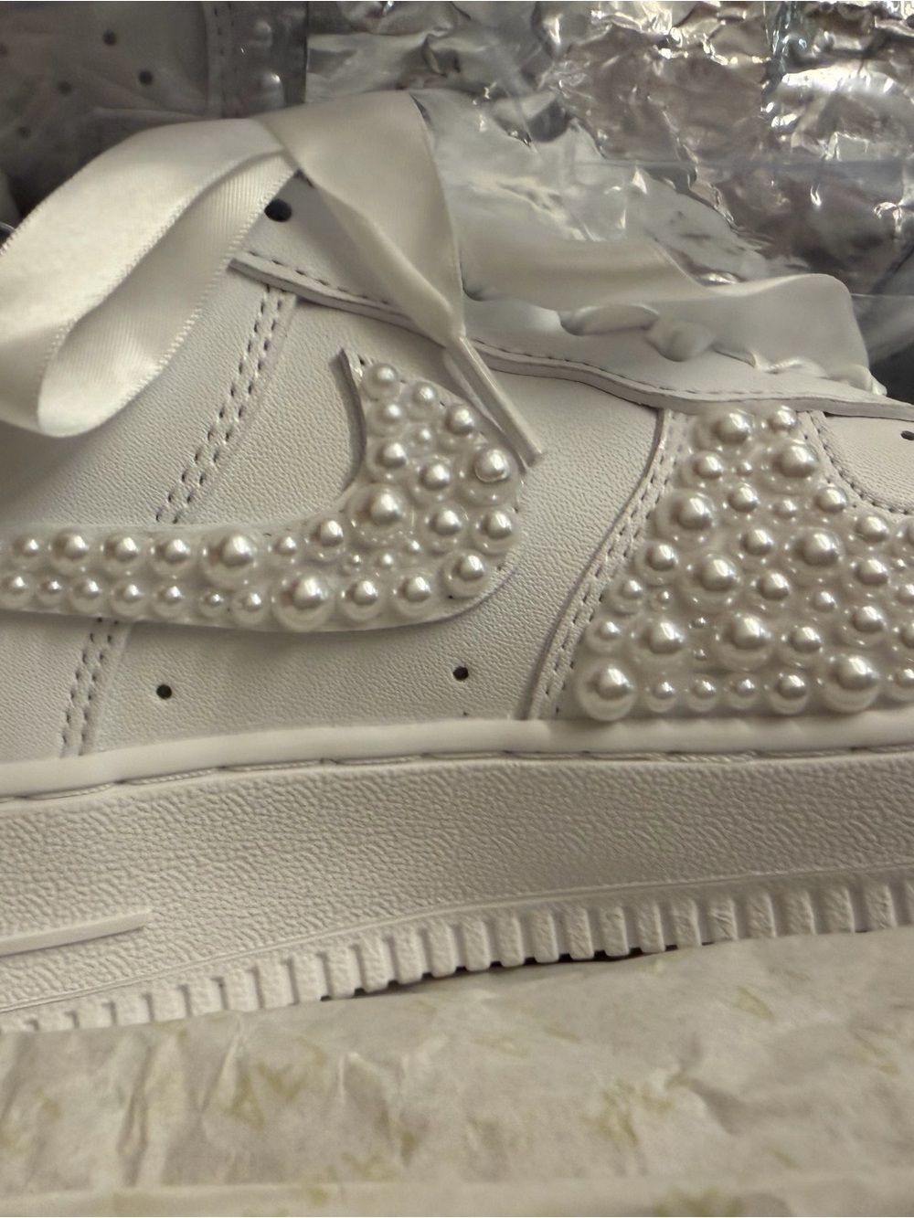 Nike Women's White Pearl-Embellished Sneakers